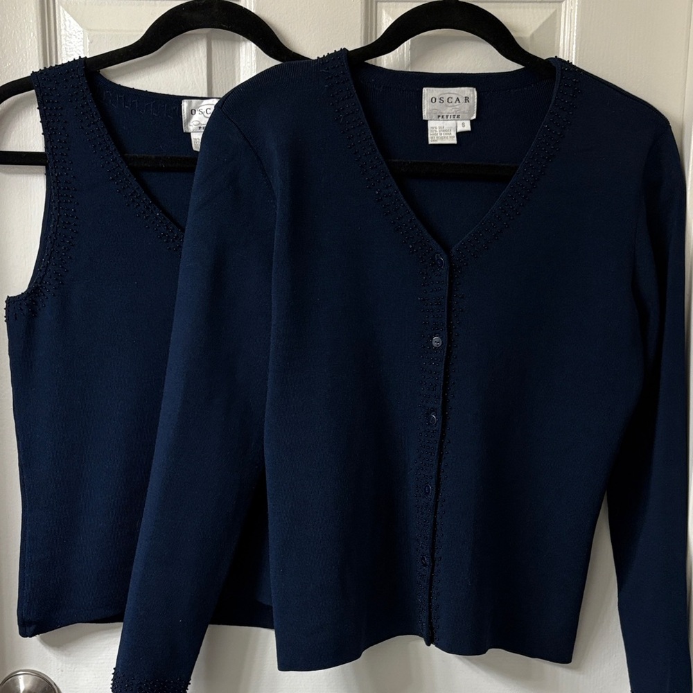 Oscar de la renta 2 piece Women's Navy Sweater Set